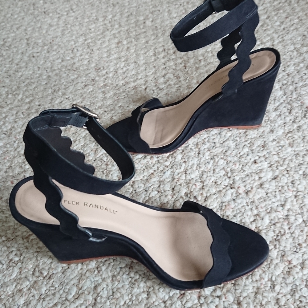 Loeffler Randall suede leather Piper Wedge in black size 7.5